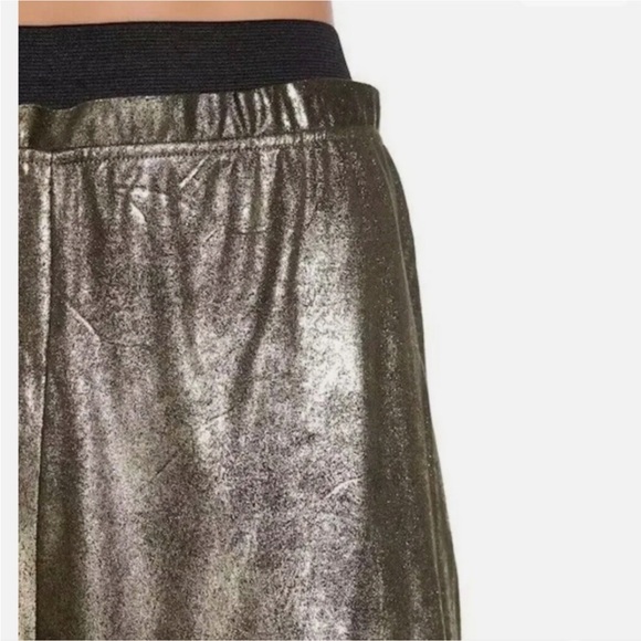 Free People BRUSHED METALLIC BRONZE GOLD SILVER WIDE LEG Track Pants Wide M L - Picture 12 of 16